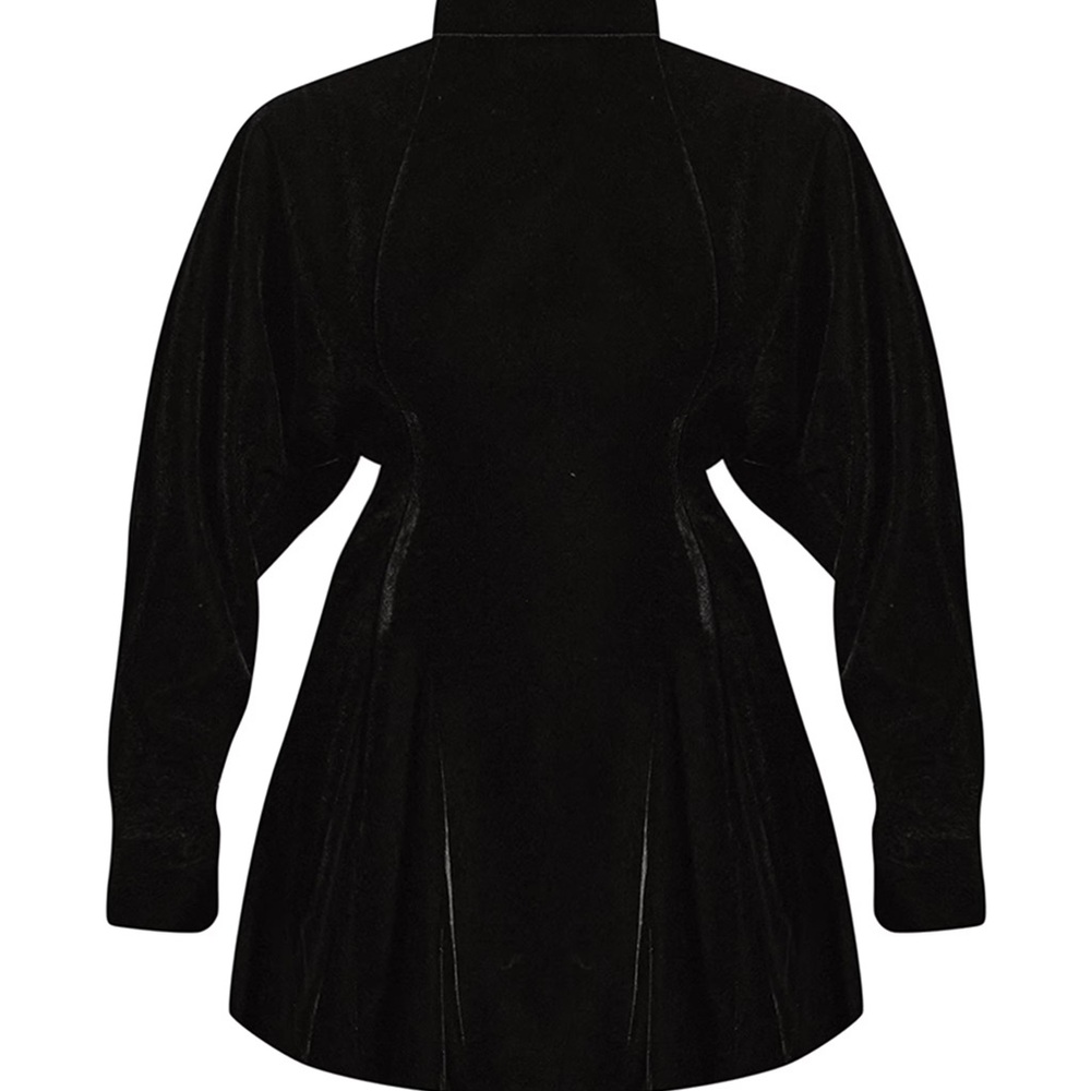 Pretty Little Things Black Velvet Godet Long Sleeve Romper | NWT | Size 12